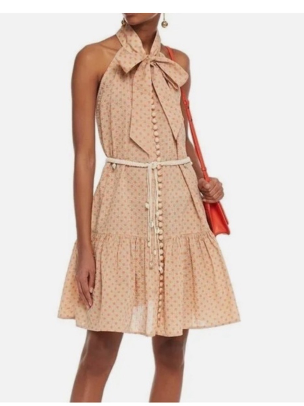 Zimmermann Peggy bow tie Peach Polka Dot Mini Dress M/2